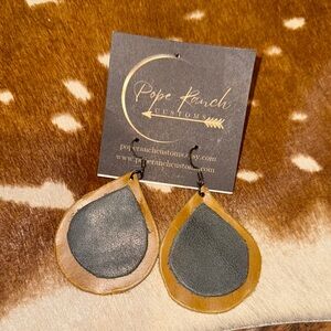 Leather Teardrop Earrings - Black and Tan